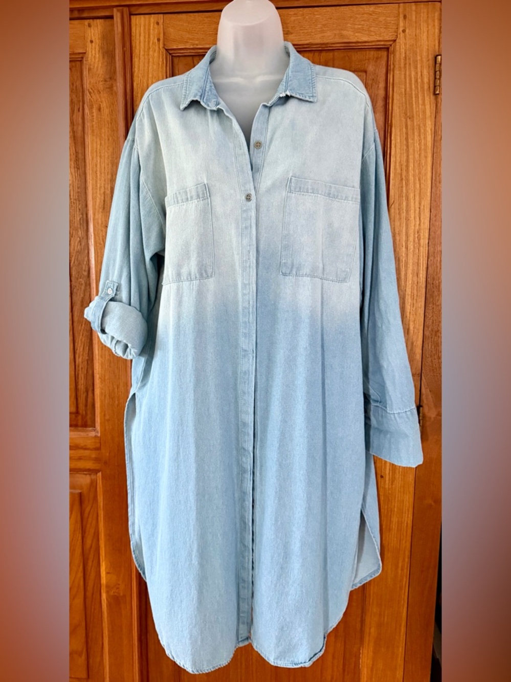 Light Wash Denim Shirt Dress - Duster